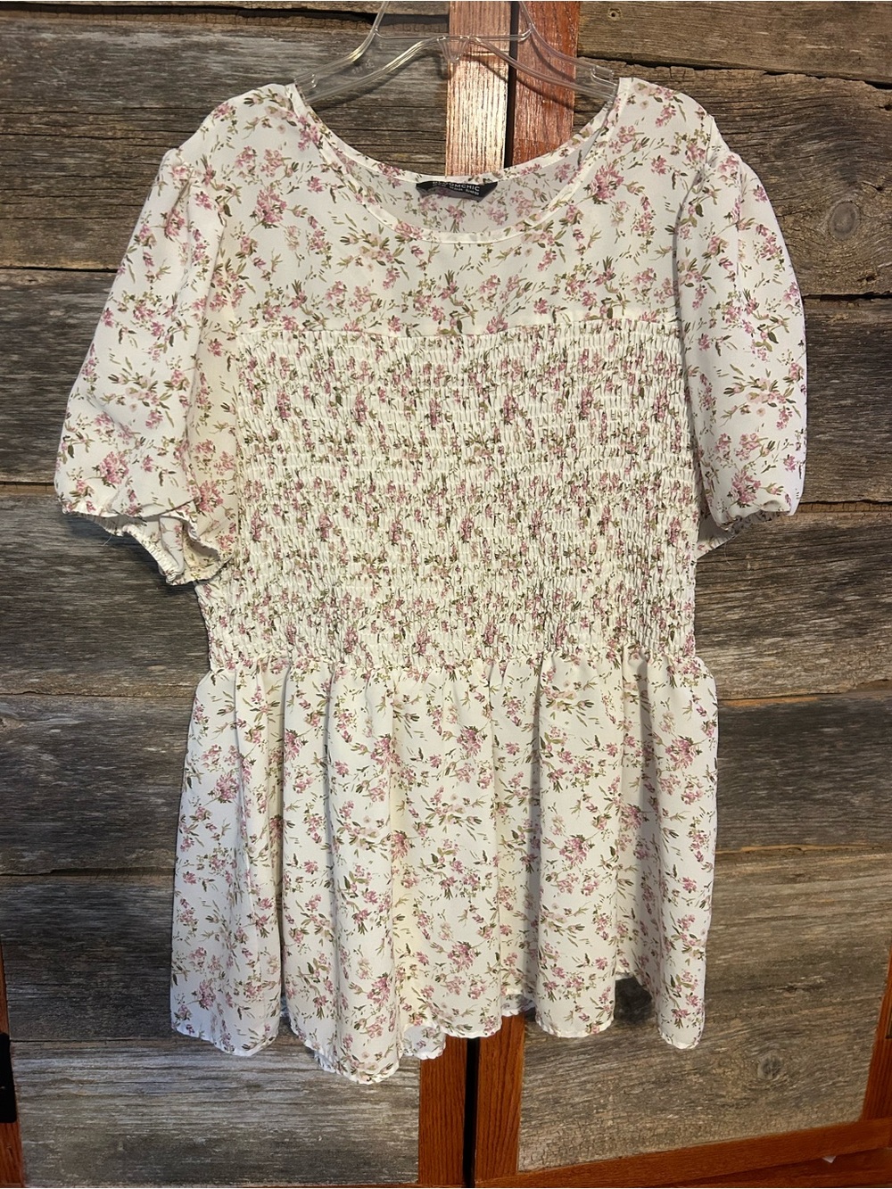 BloomChic Ivory White with Pink Floral Print Peplum Smock Top Size 18-20